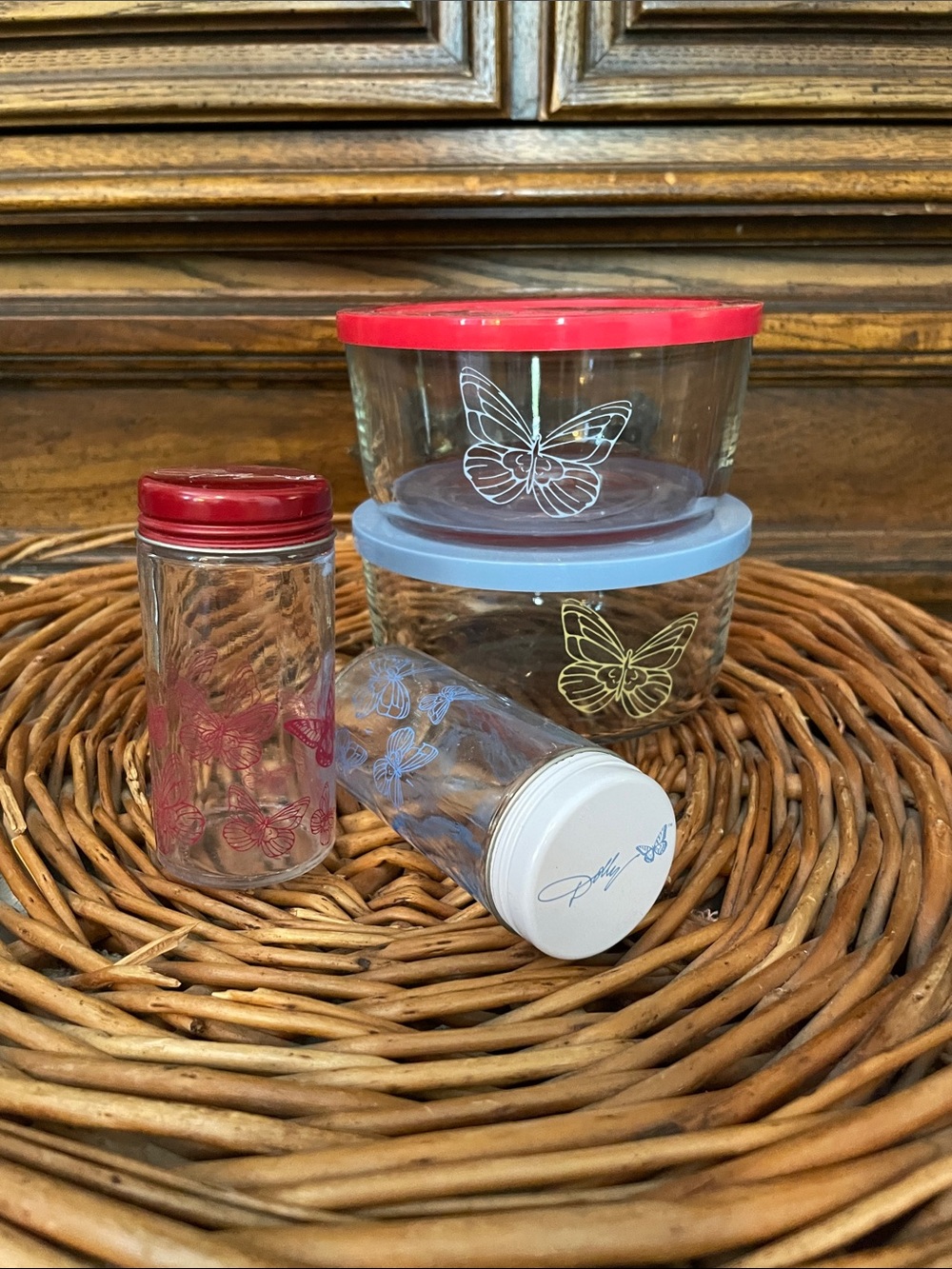 Dolly Parton Butterfly Glass Containers and Salt & Pepper Shakers